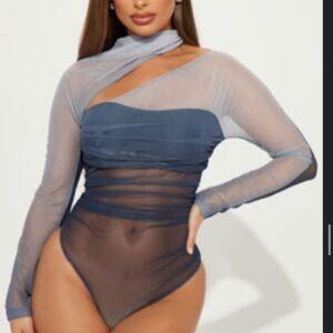 Fashion Nova Sheer Blue Bodysuit